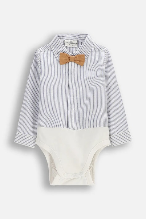 Coccodrillo body niemowlęce z dodatkiem lnu niebieskie ELEGANT BABY BOY