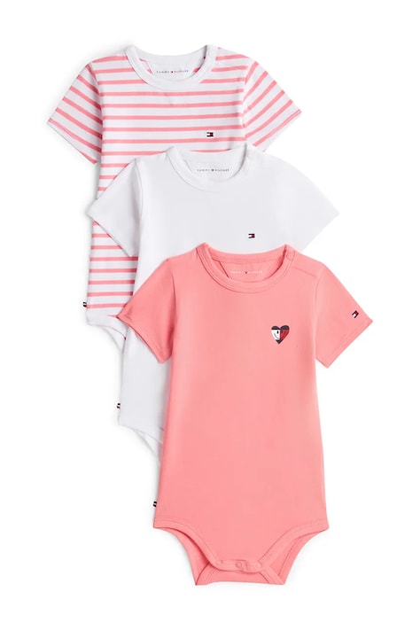 Tommy Hilfiger body dziecięce bawełniane 3-pack różowe KN0KN02373