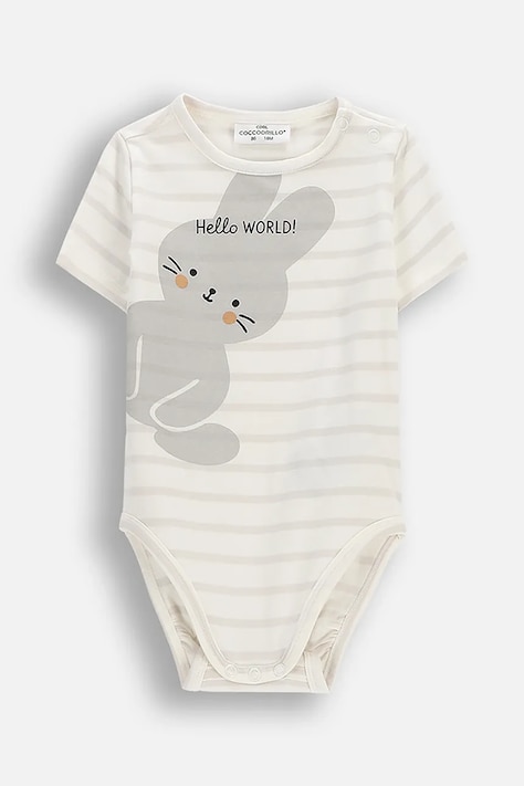 Coccodrillo bodi otroški bombažen bež HELLO WORLD UNISEX NEWBORN