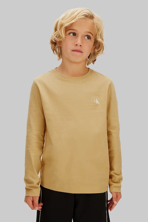 Calvin Klein Jeans longsleeve bawełniany dziecięcy 2-pack kolor beżowy gładki IB0IB02255