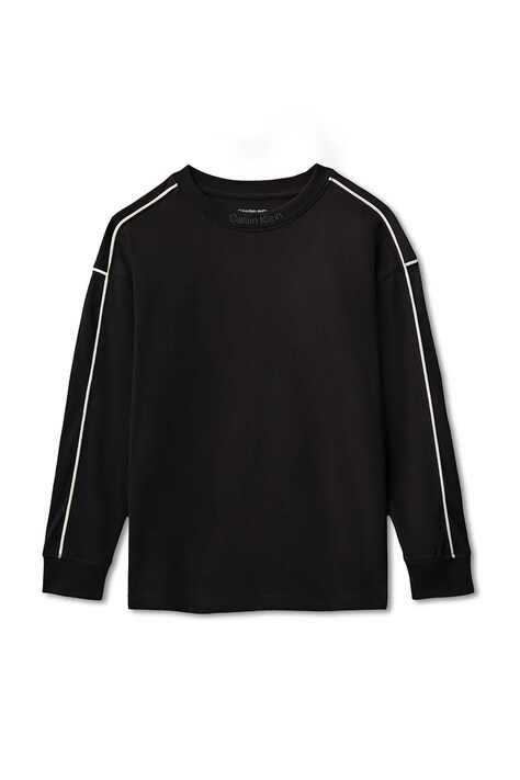 Calvin Klein Jeans longsleeve din bumbac pentru copii culoarea negru, uni, IB0IB02612