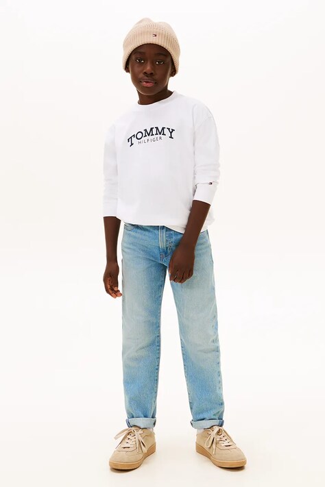 Tommy Hilfiger longsleeve bawełniany dziecięcy kolor biały z nadrukiem KB0KB10052