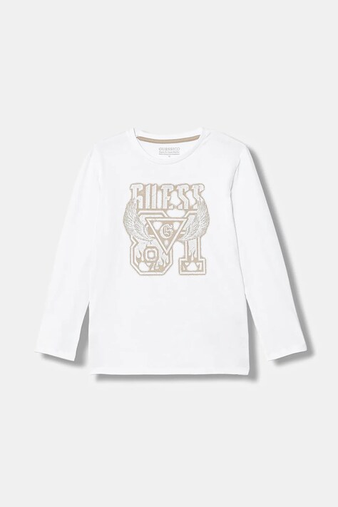 Guess longsleeve bawełniany dziecięcy kolor biały z nadrukiem L6RI00 K8HM4