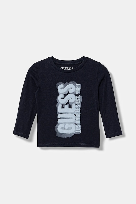 Guess longsleeve bawełniany dziecięcy kolor granatowy z nadrukiem N6RI12 K8HM4