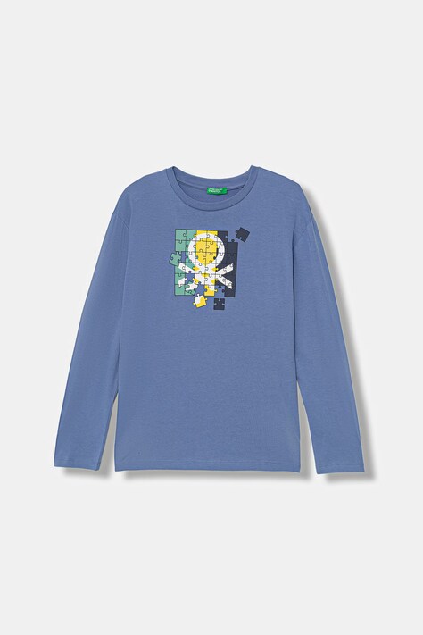 United Colors of Benetton longsleeve bawełniany dziecięcy kolor niebieski z nadrukiem 3I1XC10S2