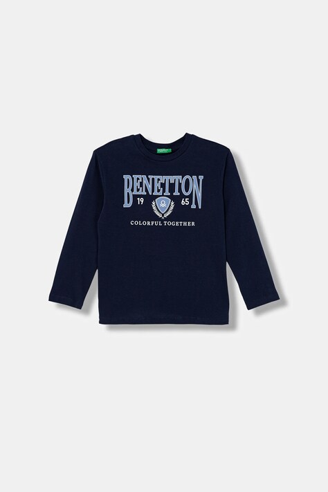 United Colors of Benetton longsleeve bawełniany dziecięcy kolor granatowy z nadrukiem 3I1XC10S2