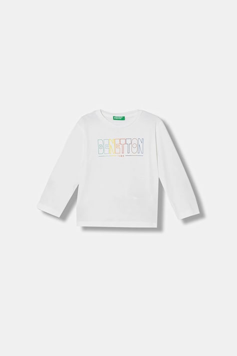 United Colors of Benetton longsleeve bawełniany dziecięcy kolor biały z nadrukiem 3I1XG10LM