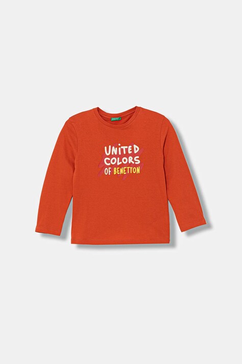United Colors of Benetton longsleeve bawełniany dziecięcy kolor pomarańczowy z nadrukiem 3I1XG10LM
