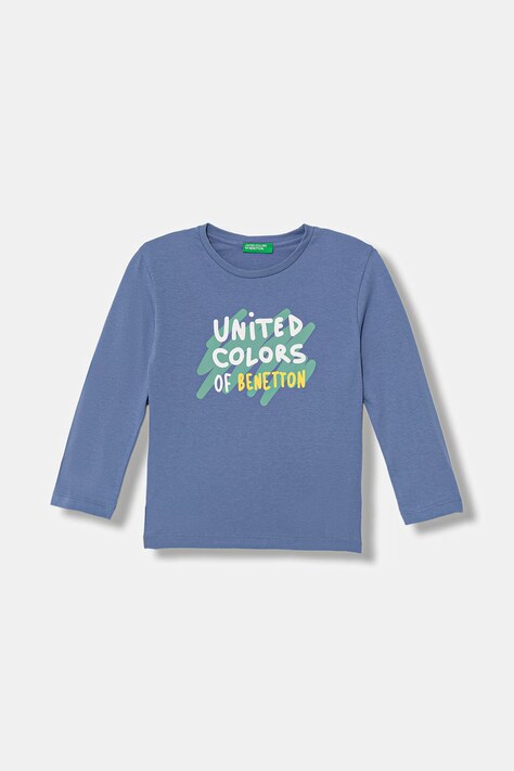 United Colors of Benetton longsleeve bawełniany dziecięcy kolor niebieski z nadrukiem 3I1XG10LM