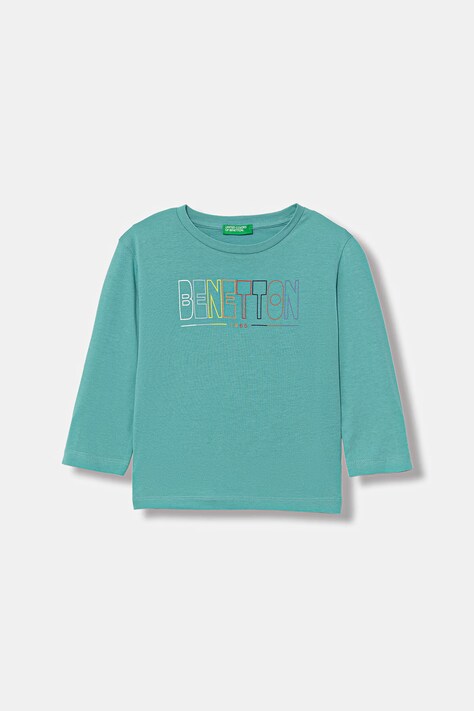 United Colors of Benetton longsleeve bawełniany dziecięcy kolor turkusowy z nadrukiem 3I1XG10LM
