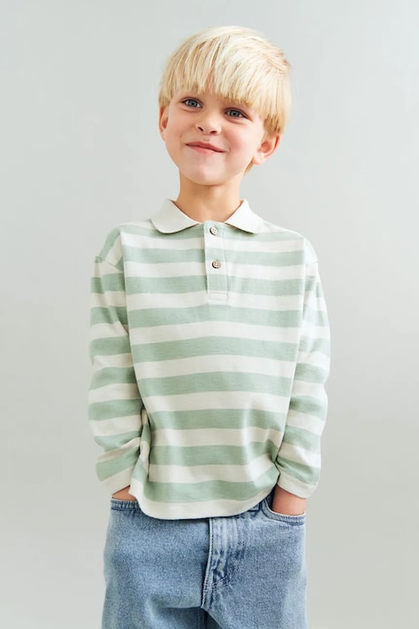 Wheat longsleeve bawełniany dziecięcy kolor zielony wzorzysty 2230-108S-GOTS