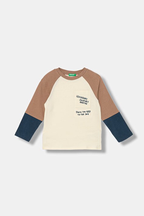 United Colors of Benetton majica z dolgimi rokavi otroška bombažna bež 3I1XG10M0