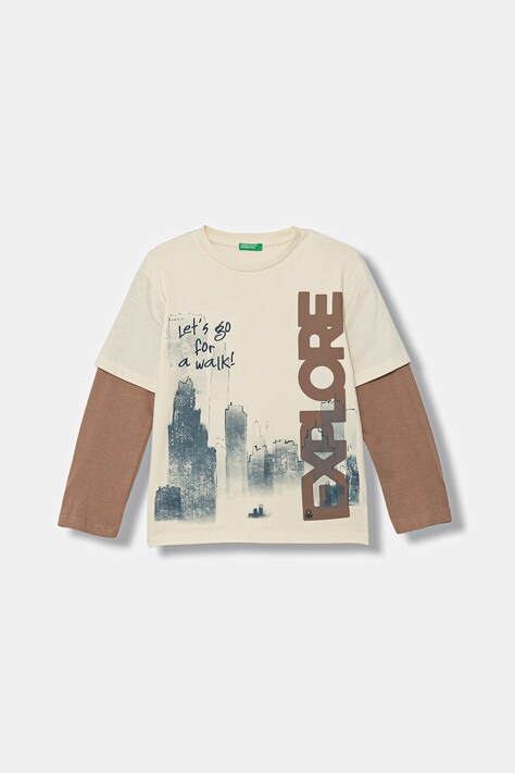 United Colors of Benetton longsleeve dziecięcy bawełniany beżowy 3MI5C10SA