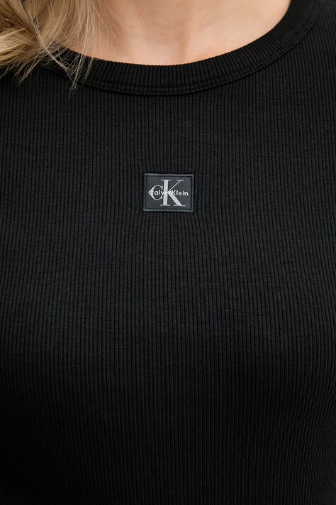 Tričko s dlouhým rukávem Calvin Klein Jeans černá barva, LV047E205G