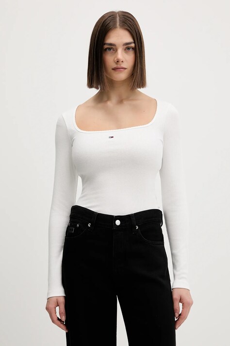 Tommy Jeans longsleeve kolor beżowy DW0DW21836