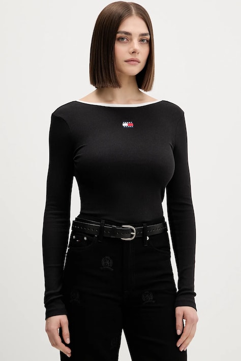 Μακρυμάνικο Tommy Jeans χρώμα: μαύρο, DW0DW21839