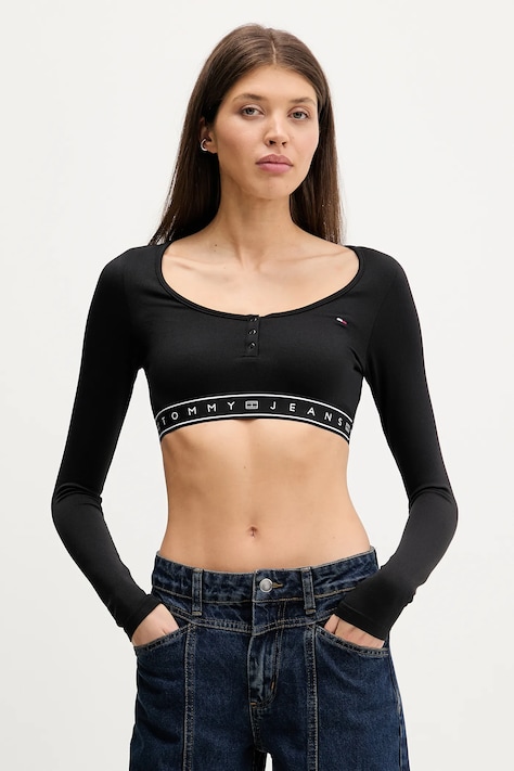 Tričko s dlhým rukávom Tommy Jeans čierna farba, DW0DW22538