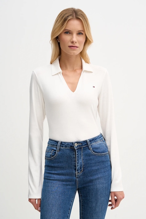 Pamučna majica dugih rukava Tommy Hilfiger boja: bež, WW0WW47850