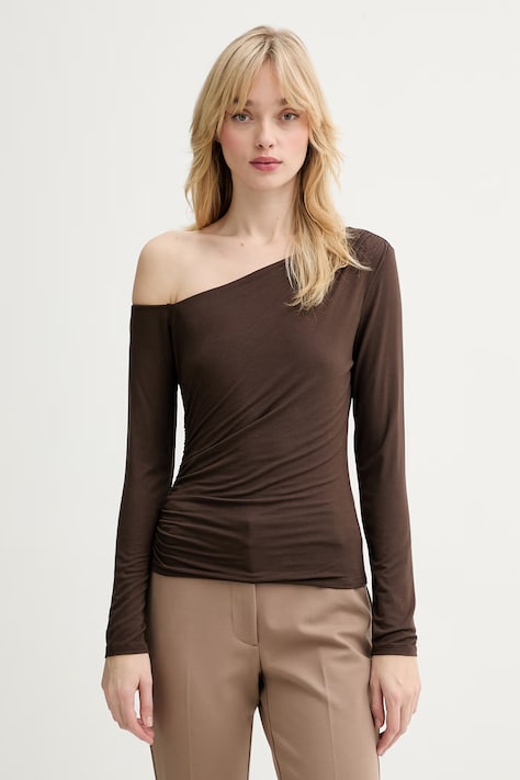 Majica z dolgimi rokavi Guess KASSADEE ženska, rjava barva, W6RP02 KC1J2