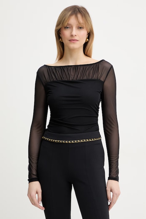 Guess bluzka KADELYN damska kolor czarny gładka W6RP04 KBAH2