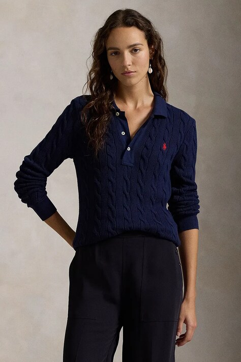 Polo Ralph Lauren sweter bawełniany damskie kolor granatowy lekki 211959100