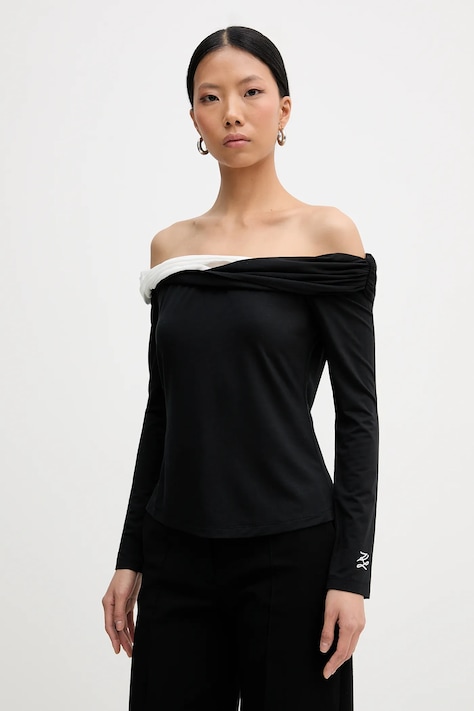 Karl Lagerfeld bluzka damska kolor czarny gładka B1W17009