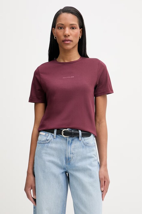 Marc O'Polo T-shirt basic damski bawełniany bordowy 5000009290