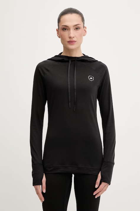 Sportska dukserica adidas by Stella McCartney za žene, boja: crna, s kapuljačom, bez uzorka, KE5439