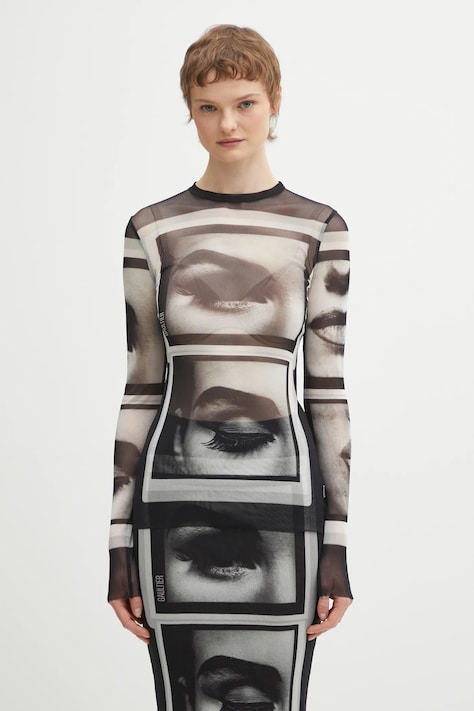 Jean Paul GAULTIER bluzka Eyes and Lips damska kolor czarny wzorzysta 26/01-W-TO450-M021P