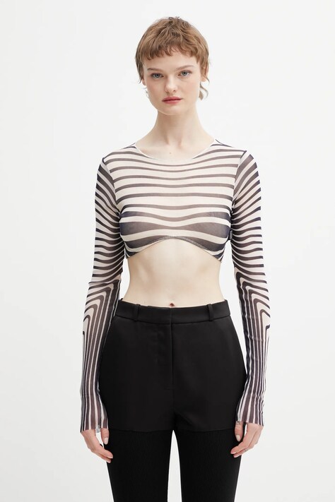 Jean Paul GAULTIER longsleeve Morphing Stripes kolor beżowy 26/01-W-TO447-M019P