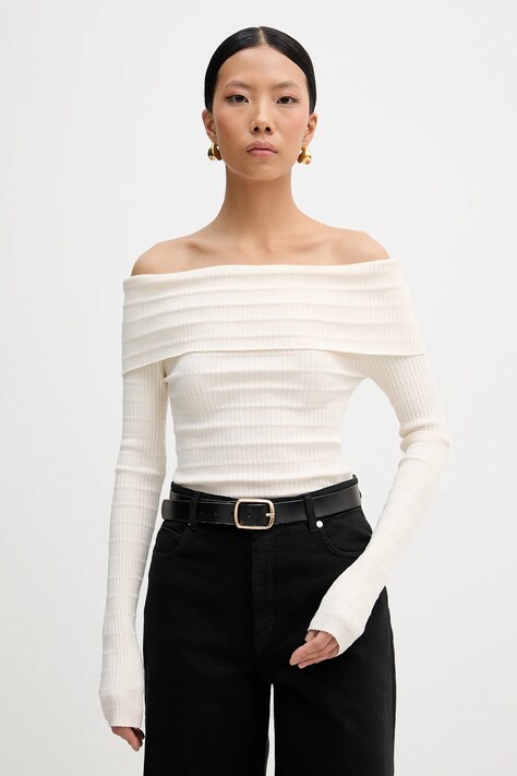 Marella longsleeve AQUILA damskie kolor beżowy dekolt hiszpański 2613361091200