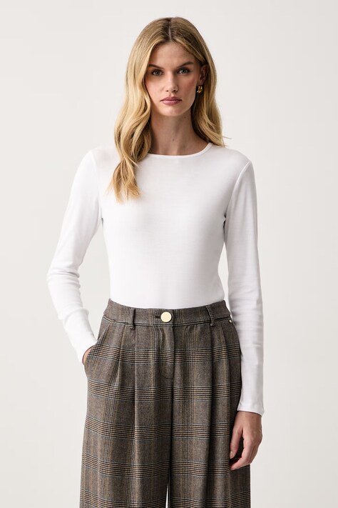 United Colors of Benetton Maglietta a maniche lunghe da donna in cotone bianca 3GA8D10CF