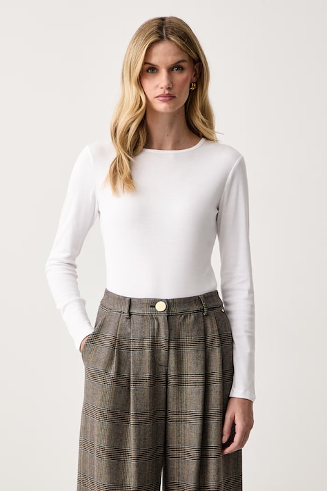 United Colors of Benetton Maglietta a maniche lunghe da donna in cotone bianca 3GA8D10CF
