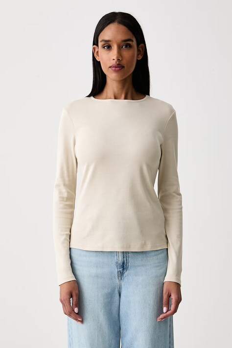 United Colors of Benetton Longsleeve damski bawełniany beżowy 3GA8D10CF