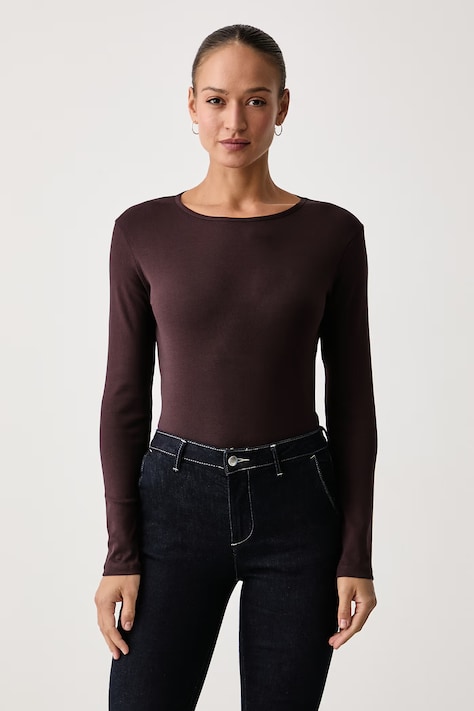 United Colors of Benetton Majica z dolgimi rokavi ženska bombažna rjava 3GA8D10CF