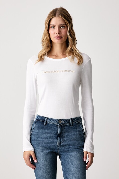 United Colors of Benetton Longsleeve damski bawełniany biały 3GA8E16G0