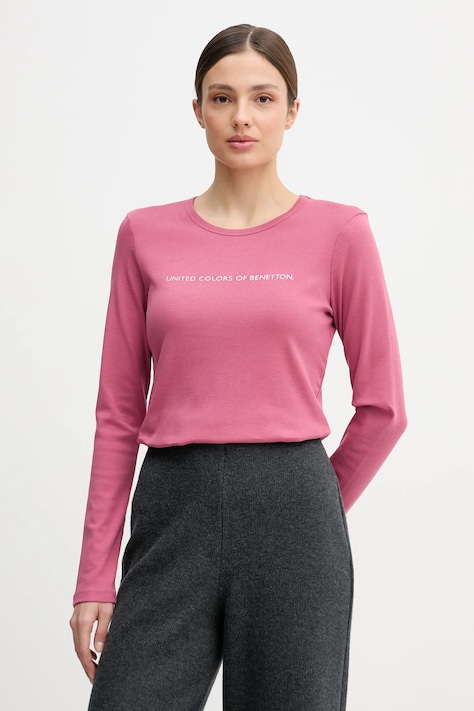 United Colors of Benetton longsleeve bawełniany kolor różowy 3GA8E16G0