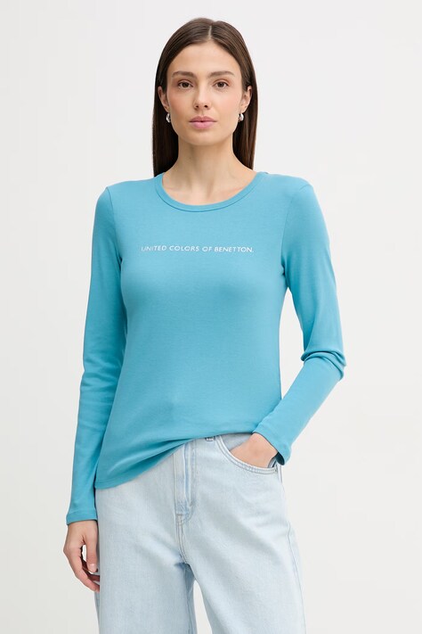 United Colors of Benetton longsleeve bawełniany kolor niebieski 3GA8E16G0