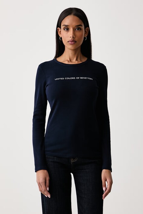 United Colors of Benetton Μακρυμάνικο γυναικείο βαμβακερό σκούρο μπλε 3GA8E16G0