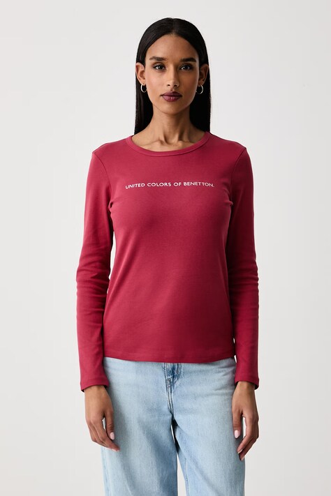 United Colors of Benetton Longsleeve damski bawełniany czerwony 3GA8E16G0