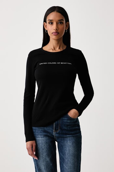 United Colors of Benetton Longsleeve damski bawełniany czarny 3GA8E16G0
