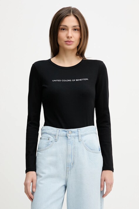 United Colors of Benetton longsleeve bawełniany kolor czarny 3GA8E16G0