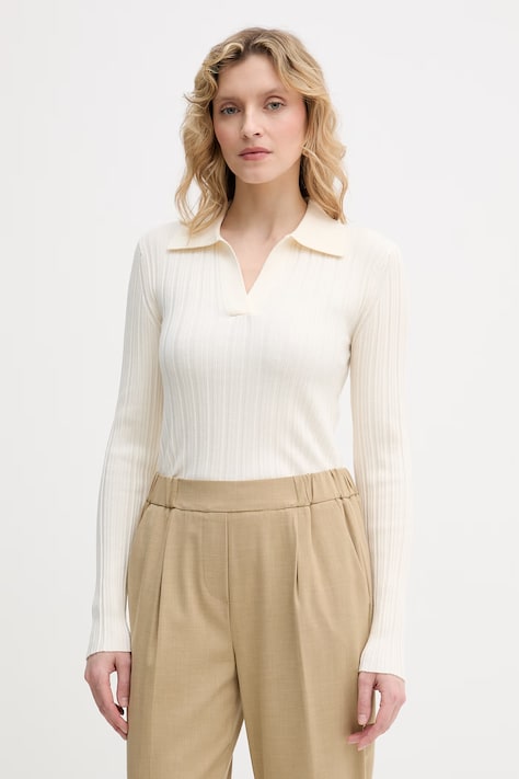 United Colors of Benetton polo damskie z wiskozy beżowe 1WZND301K