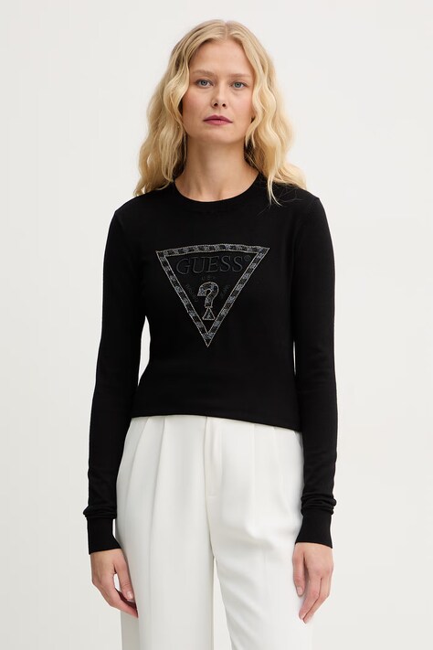 Guess πουλόβερ γυναικείο με βισκόζη MACIE μαύρο W6GR19 Z0608
