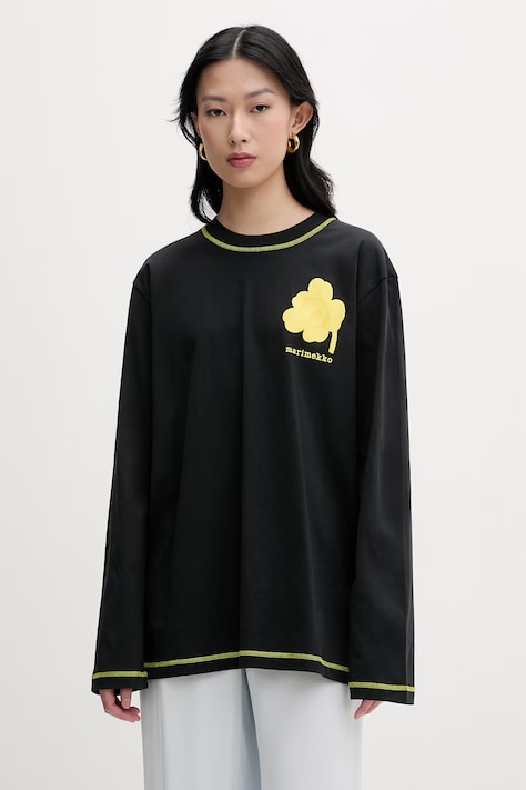 Marimekko Majica z dolgimi rokavi ženska bombažna črna 095094