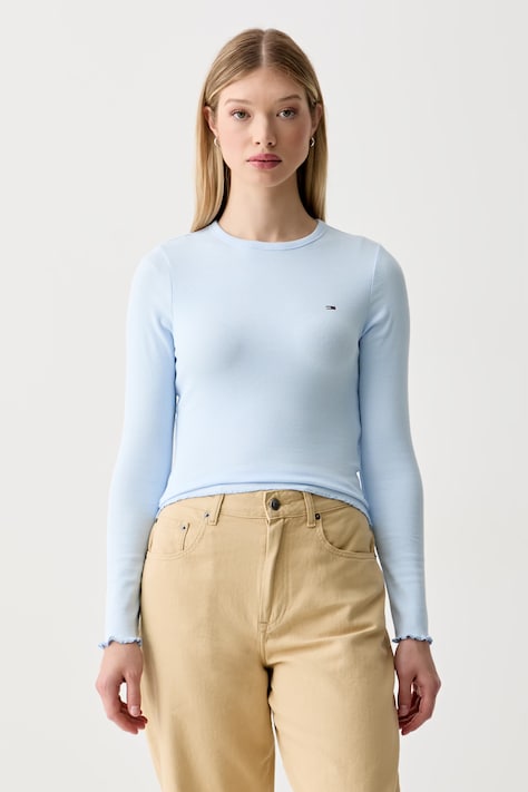 Tommy Jeans tričko s dlouhým rukávem dámské bavlněné s elastanem modré DW0DW22783