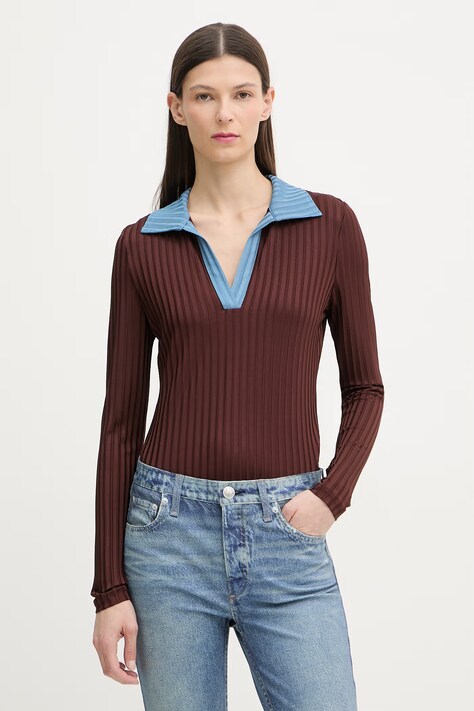 rag & bone longsleeve damski z wiskozy Luca brązowy RE1F25HT1VW