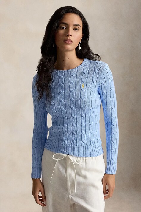 Polo Ralph Lauren PIMA COTTON-LSL-PLO sweter bawełniany damski niebieski 211971869512