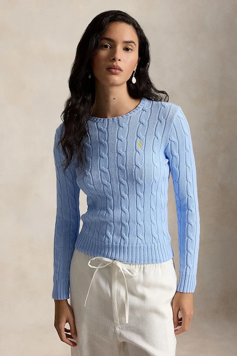 Polo Ralph Lauren PIMA COTTON-LSL-PLO sweter bawełniany damski niebieski 211971869512