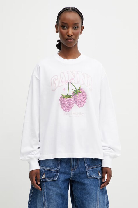 GANNI longsleeve damski bawełniany biały A1050141
